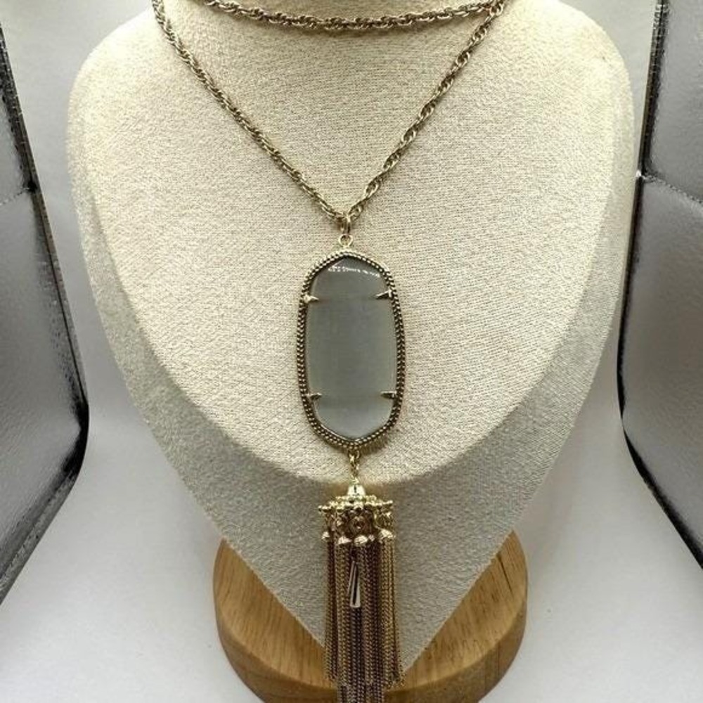Kendra Scott Rayne Gold Tassel Necklace With Ivory Mother-Of-Pearl Pendant & Adj